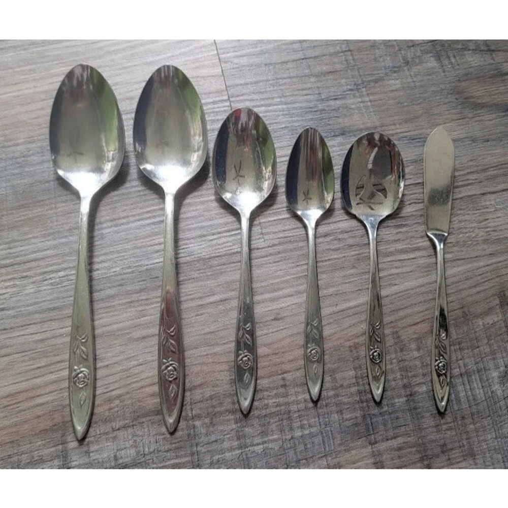 6 Pc Oneida Community Stainless Spoons Spreader My Rose Vintage